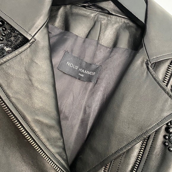 Nour Hammour Sophia Zip-Front Leather Jacket w/ Studded Embroidered Sleeves - Picture 10 of 14